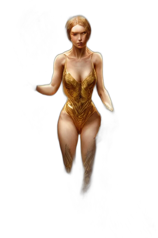 dress, jewelry, concept art, fantasy art, comic book art, pixel art, underwater, golden transparent PNG cut-out