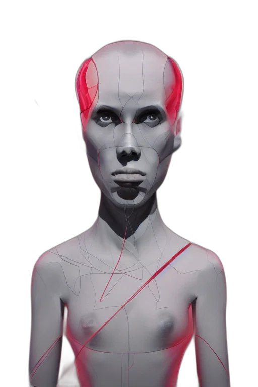 mask, face, hair, jewelry, 3d render, concept art, cyberpunk, photorealistic transparent PNG cut-out