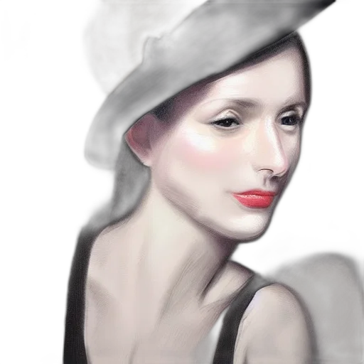hat, face, dress, photorealistic, oil painting, watercolor, fantasy art, monochrome transparent PNG cut-out