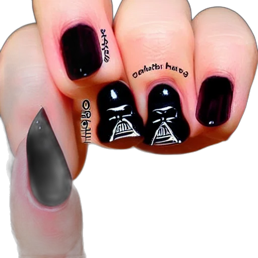 photorealistic, dark, monochrome, darth, vader, nail, art transparent PNG cut-out