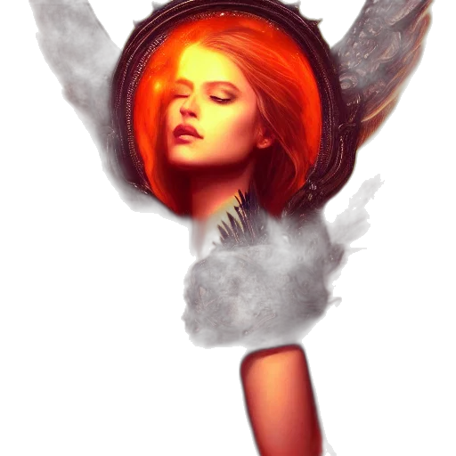 hair, face, fantasy art, concept art, photorealistic, comic book art, fire, outer space transparent PNG cut-out