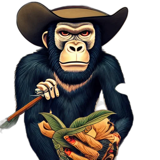 animal, concept art, cartoon, photorealistic, cowboy, ape, realistic, extremely transparent PNG cut-out