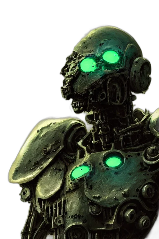 robot, concept art, cyberpunk, 3d render, comic book art, green, close, singular transparent PNG cut-out