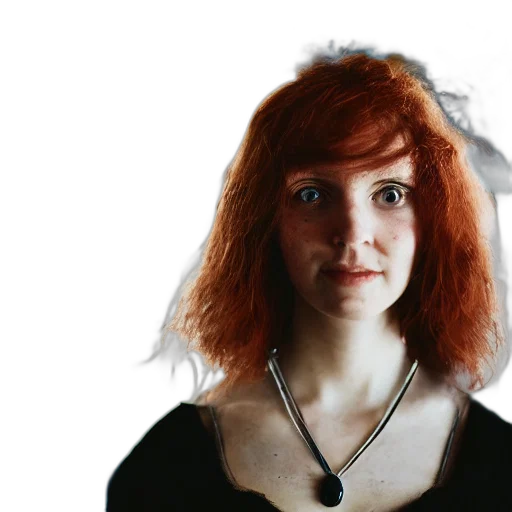 hair, face, dress, staff transparent PNG cut-out