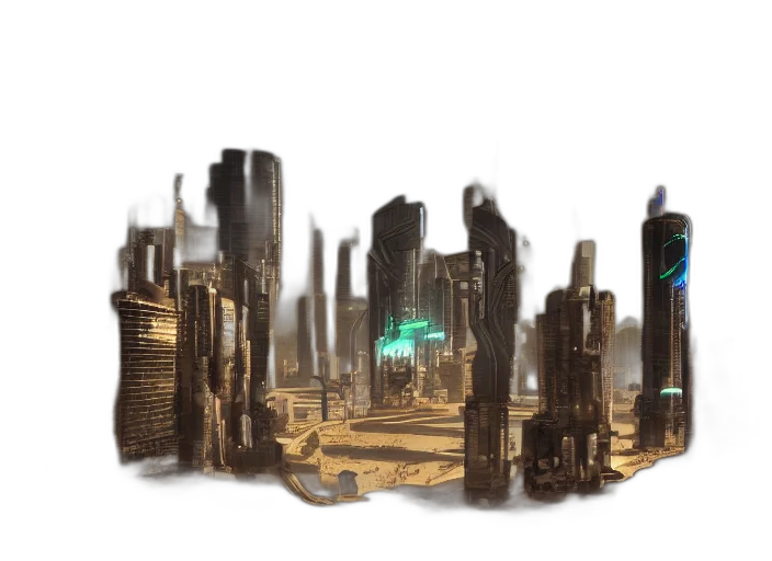 robot, building, concept art, cyberpunk transparent PNG cut-out