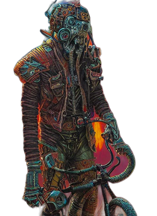 jacket, staff, creature, mask, concept art, cyberpunk, fantasy art, pixel art transparent PNG cut-out