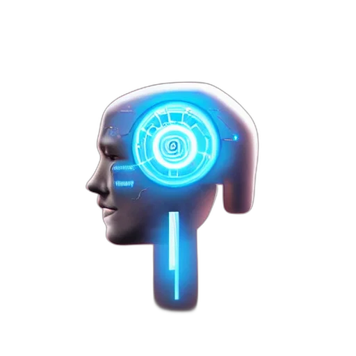robot, staff, face, mask, cyberpunk, 3d render, concept art, vaporwave transparent PNG cut-out