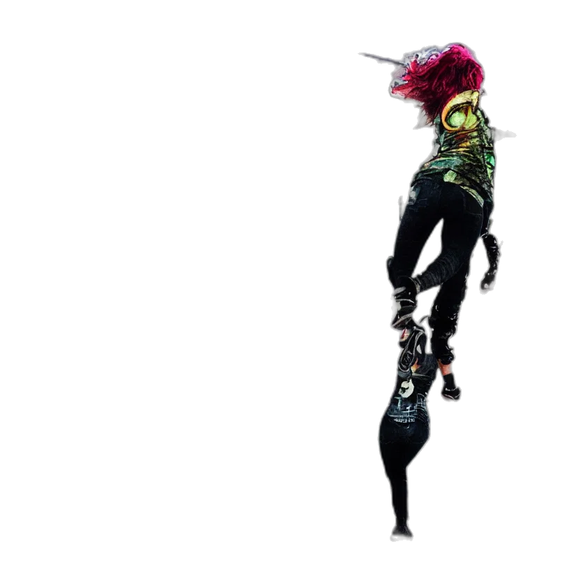 weapon, staff, jacket, hair transparent PNG cut-out