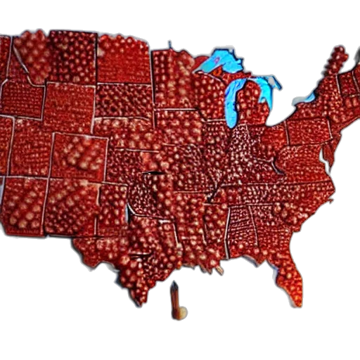 red, map, united, states, made, out, sushi, table transparent PNG cut-out