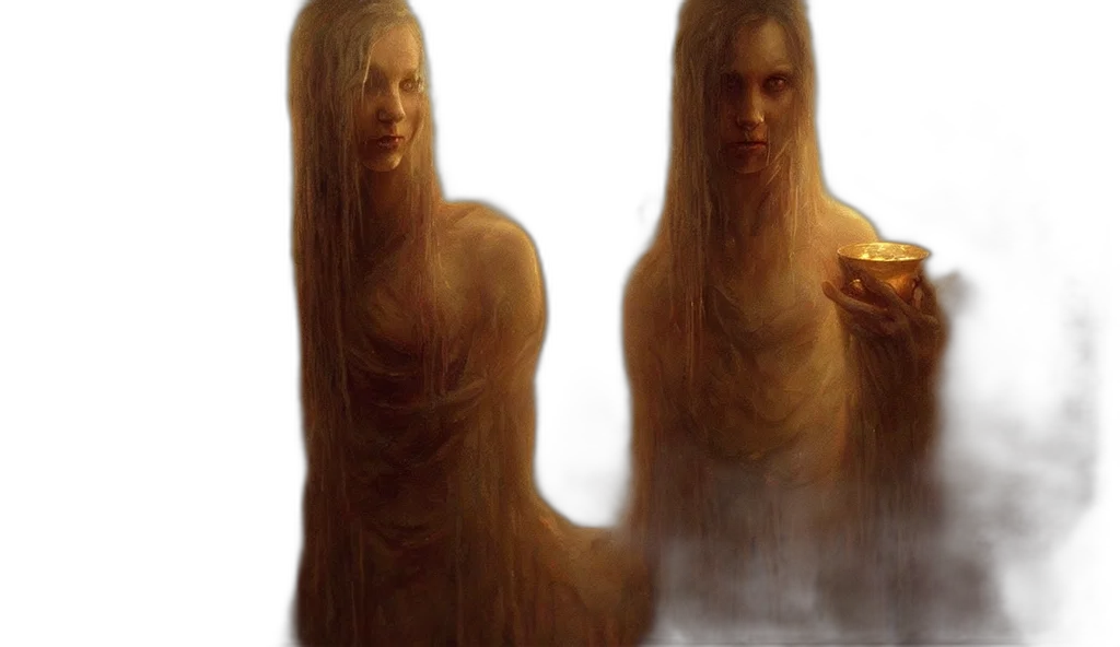 hair, dress, creature, face, concept art, fantasy art, photorealistic, oil painting transparent PNG cut-out