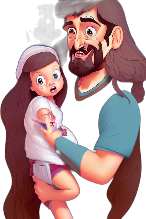 cartoon, concept art, watercolor, comic book art, long, haired, bearded, father transparent PNG cut-out
