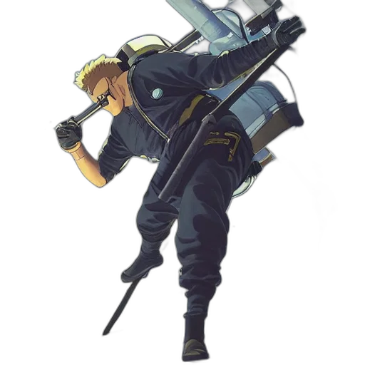 staff, weapon, sword, jacket, concept art, pixel art, comic book art, fantasy art transparent PNG cut-out