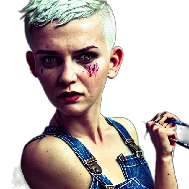 face, jewelry, cyberpunk, concept art, comic book art, photorealistic, full, body transparent PNG cut-out
