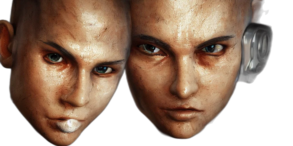 face, mask, photorealistic, 3d render, concept art, cyberpunk, huяк, pac transparent PNG cut-out
