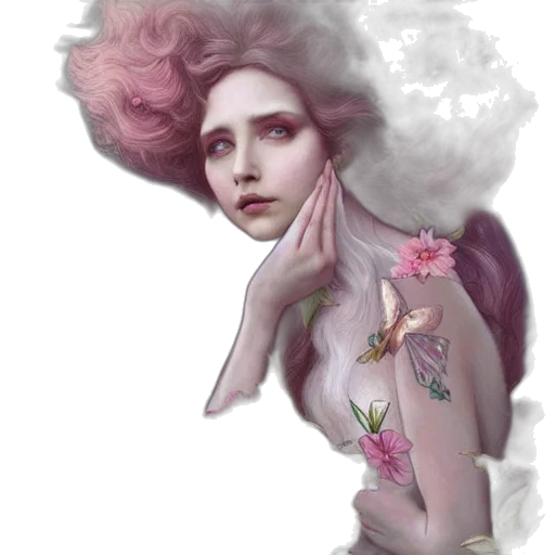 face, dress, creature, flower, fantasy art, photorealistic, concept art, watercolor transparent PNG cut-out
