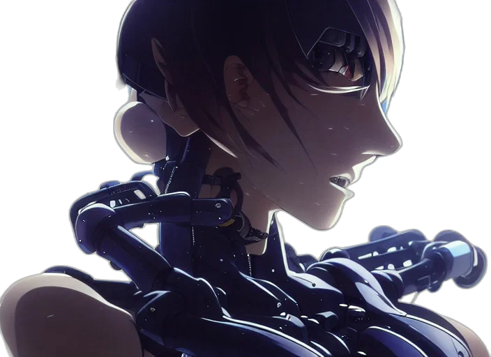 robot, face, jewelry, crown, cyberpunk, concept art, anime, photorealistic transparent PNG cut-out
