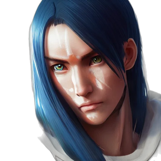 face, robot, fantasy art, concept art, anime, photorealistic, blue, portrait transparent PNG cut-out