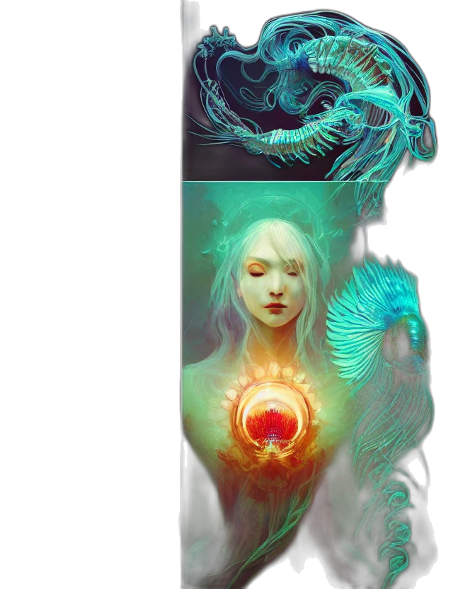 dragon, fantasy art, concept art, comic book art, photorealistic, underwater, outer space, blue transparent PNG cut-out