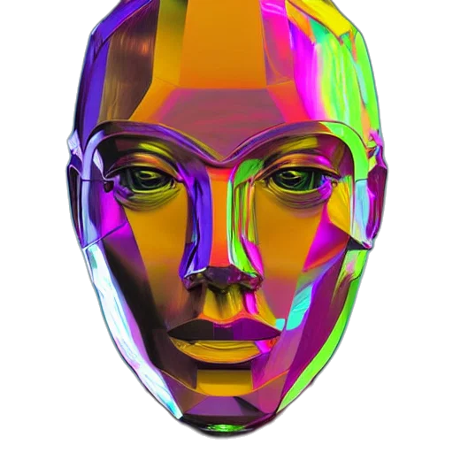 mask, face, crown, robot, 3d render, vaporwave, cyberpunk, photorealistic transparent PNG cut-out