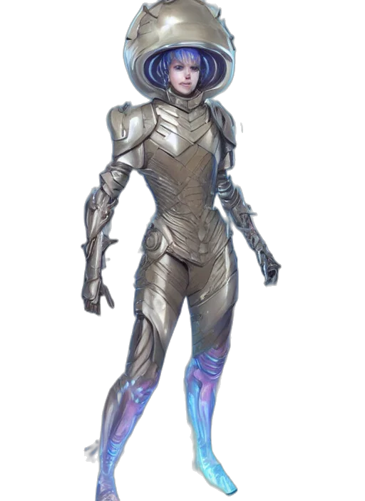 robot, staff, concept art, fantasy art, cyberpunk, 3d render, outer space, golden transparent PNG cut-out