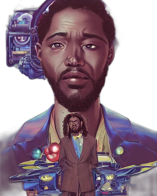 robot, face, jacket, comic book art transparent PNG cut-out