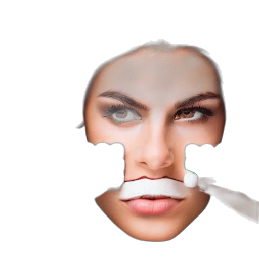 face, mask, jewelry, hair, photorealistic, 3d render, concept art, cartoon transparent PNG cut-out