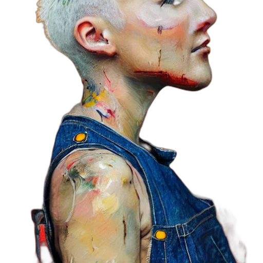 face, jacket, watercolor, photorealistic, concept art, cyberpunk, outer space, colorful transparent PNG cut-out