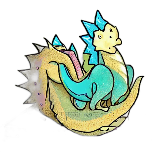 dragon, creature, vaporwave, concept art, pixel art, fantasy art, underwater, cute transparent PNG cut-out