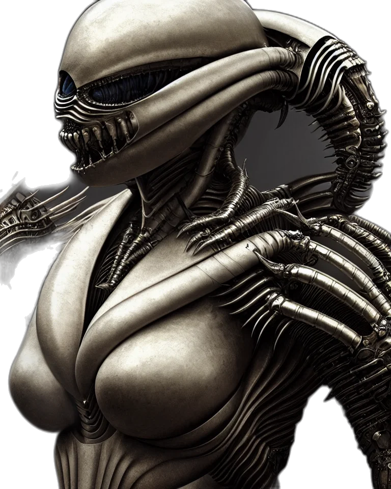 robot, concept art, 3d render, outer space, epic, portrait, alien, queen transparent PNG cut-out