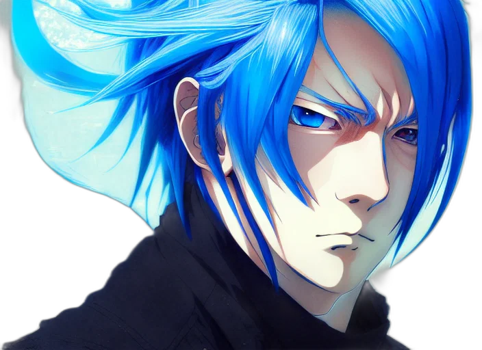 anime, fantasy art, photorealistic, concept art, blue, portrait, man, flaming transparent PNG cut-out