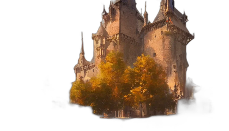 crown, tree, building, dragon, fantasy art, concept art, photorealistic, oil painting transparent PNG cut-out