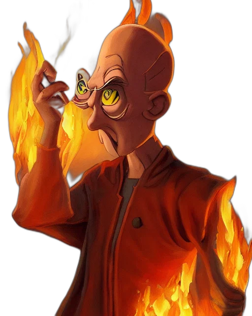 jacket, staff, mask, concept art, cartoon, fantasy art, comic book art, fire transparent PNG cut-out