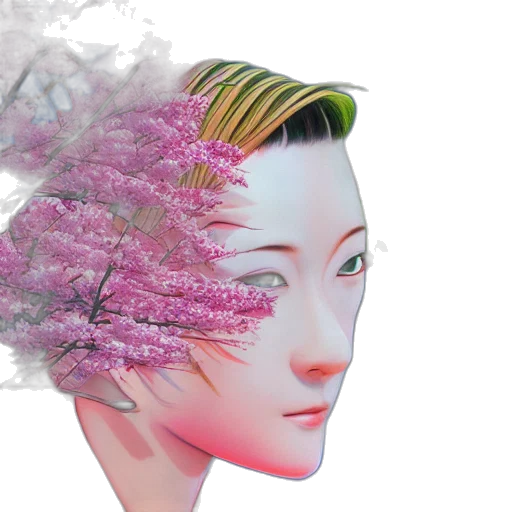 face, mask, robot, crown, vaporwave, 3d render, photorealistic, cyberpunk transparent PNG cut-out