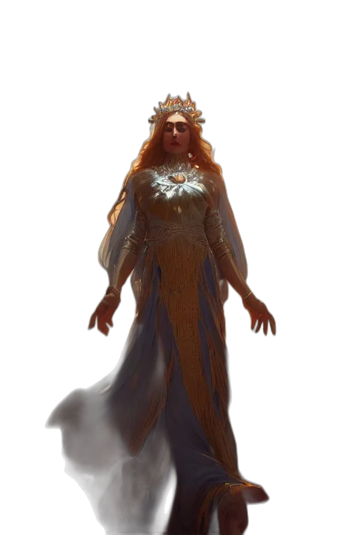 creature, staff, crown, dress, concept art, fantasy art, 3d render, pixel art transparent PNG cut-out