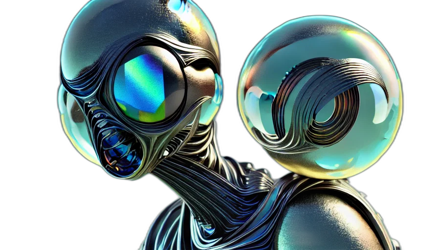 robot, mask, jewelry, creature, 3d render, concept art, cyberpunk, comic book art transparent PNG cut-out