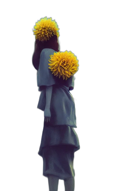 flower, staff, dress, crown, 3d render, photorealistic, concept art, monochrome transparent PNG cut-out