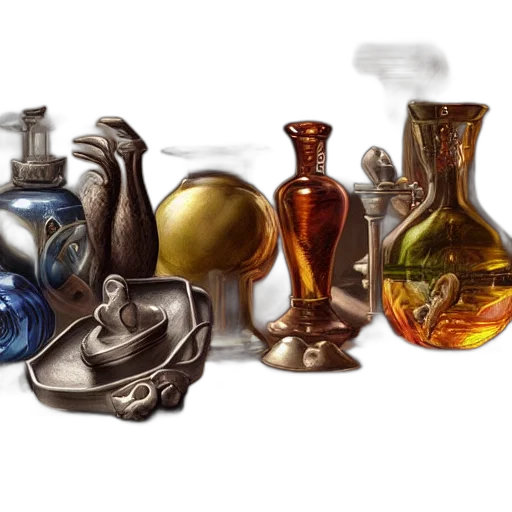 bottle, photorealistic, concept art, fantasy art, oil painting, hyper, real, table transparent PNG cut-out