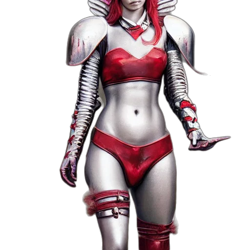 robot, concept art, comic book art, fantasy art, cyberpunk, red, girl, unicorn transparent PNG cut-out