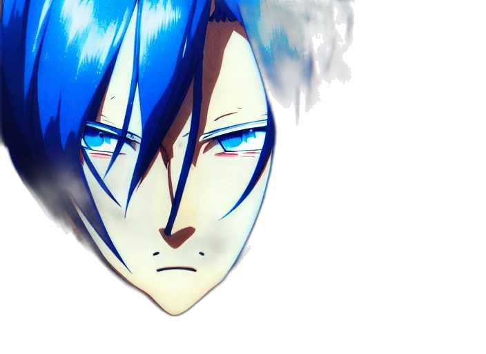 face, mask, anime, photorealistic, concept art, cartoon, blue, monochrome transparent PNG cut-out