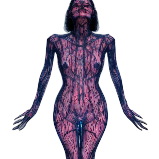 creature, dress, robot, concept art, cyberpunk, 3d render, pixel art, dark transparent PNG cut-out