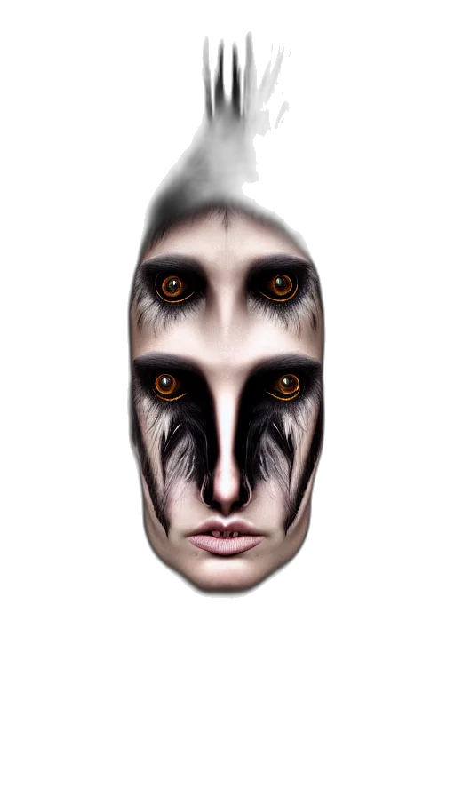 mask, face, creature, animal, fantasy art, photorealistic, concept art, 3d render transparent PNG cut-out