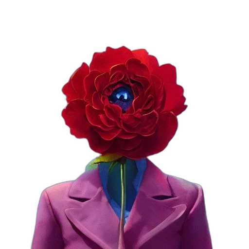 jacket, flower, crown, mask, 3d render, vaporwave, concept art, red transparent PNG cut-out
