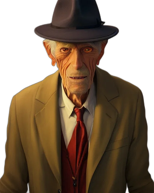 hat, face, jacket, staff transparent PNG cut-out