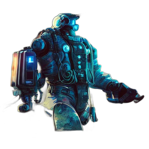 robot, jacket, weapon, staff transparent PNG cut-out