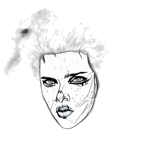 face, mask, hair, jacket, photorealistic, cartoon, concept art, cyberpunk transparent PNG cut-out