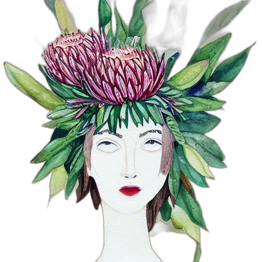 crown, hat, flower, mask, watercolor, photorealistic, fantasy art, protea transparent PNG cut-out