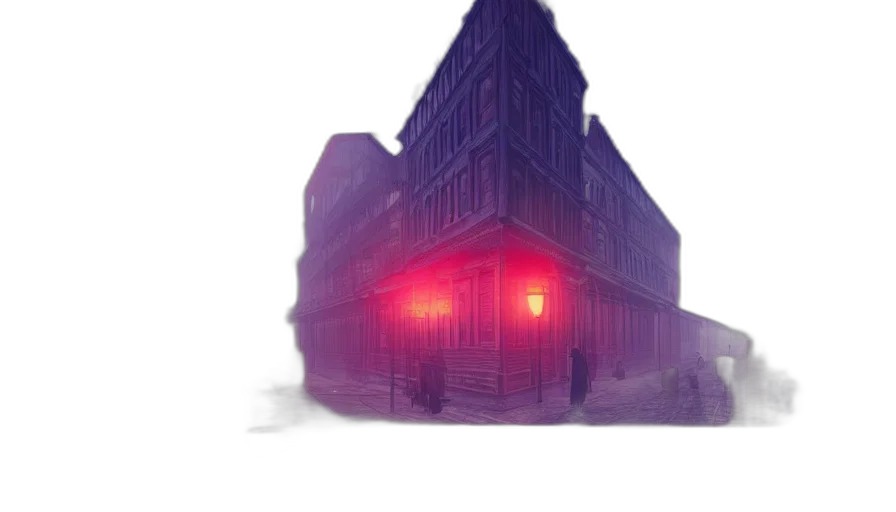 building, concept art, watercolor, cyberpunk, 3d render, city street, fog, neon lights transparent PNG cut-out