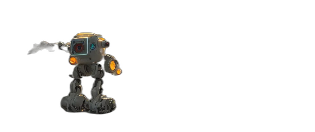 robot, weapon, staff, creature, 3d render, concept art, outer space, conformed transparent PNG cut-out