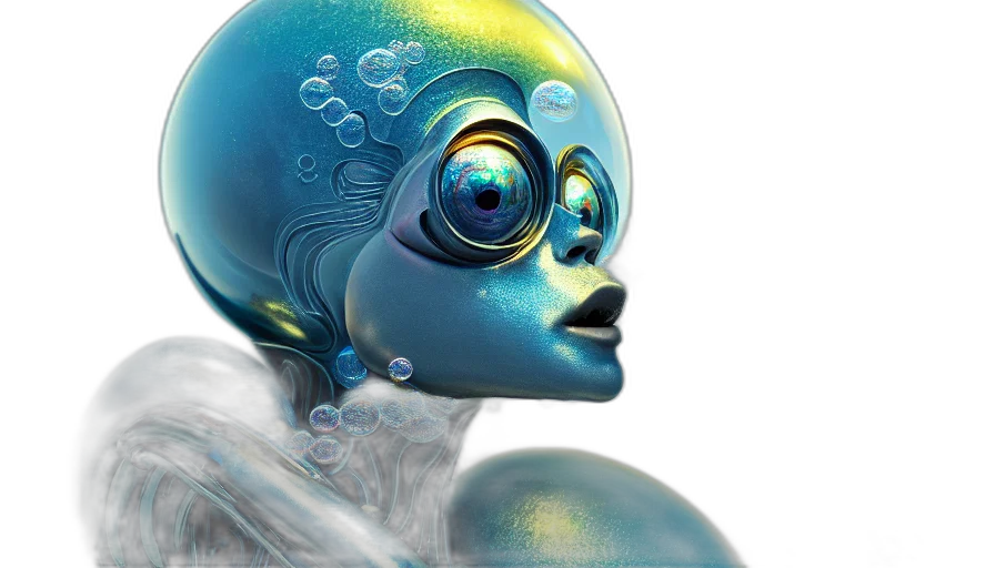 robot, concept art, 3d render, cyberpunk, photorealistic, bubbles, artstation, deviantart transparent PNG cut-out