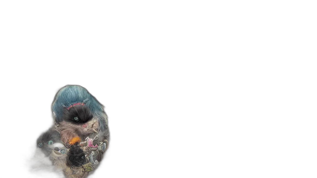 animal, creature, hair, mask, photorealistic, 3d render, concept art, watercolor transparent PNG cut-out